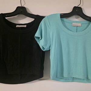 Zenana Bundle...Crop Ribbed Tee - Black and Aqua